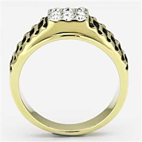 Stainless Steel Gold IP CZ Cluster Black Enamel Tiger Stripe Ring view 5