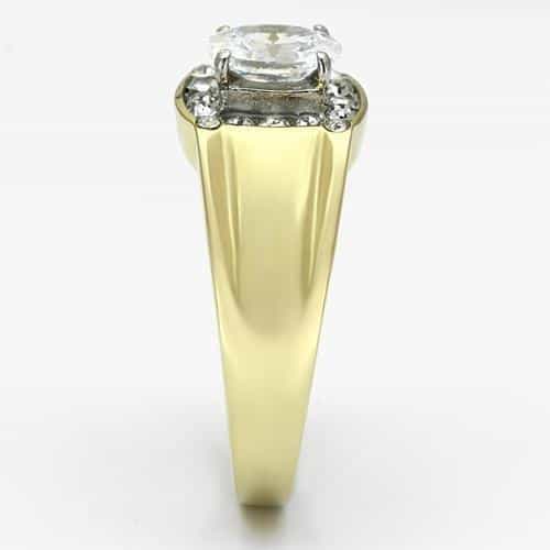 Stainless Steel Gold IP CZ Oval Clear Halo Square Mens Ring view 7