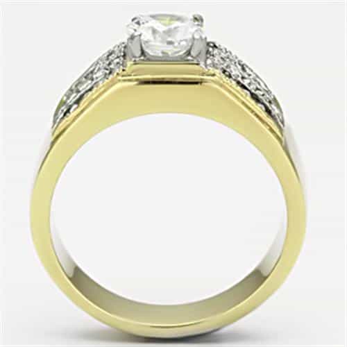 Stainless Steel Gold IP CZ Emerald Cut Sapphire Pave Wing Ring view 5