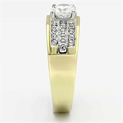 Stainless Steel Gold IP CZ Emerald Cut Sapphire Pave Wing Ring view 7