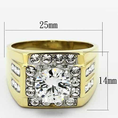 Stainless Steel Gold IP CZ Round Clear Large Pave Square Ring view 3