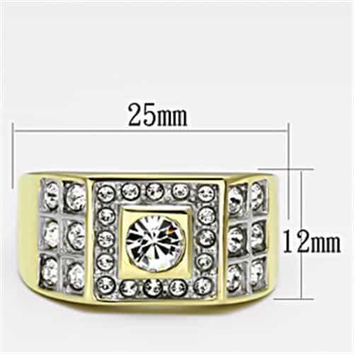 Stainless Steel Gold IP CZ Round Clear Square Halo Two Tone Ring view 3