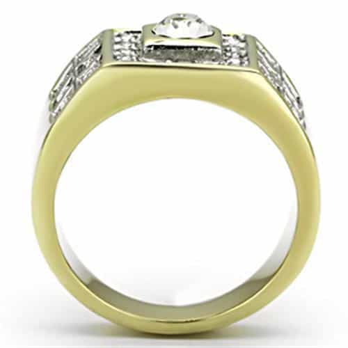 Stainless Steel Gold IP CZ Round Clear Square Halo Two Tone Ring view 5