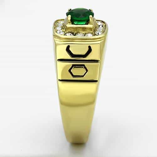 Stainless Steel Gold IP CZ Oval Green CZ Halo Crosshatch Ring view 7