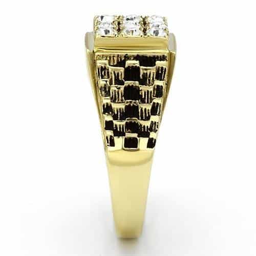 Stainless Steel Gold IP CZ Grid Pave Rope Crosshatch Square Ring view 7