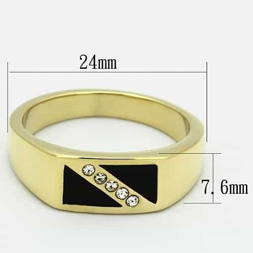 Stainless Steel Gold IP Black Enamel CZ Triangle Accent Mens Ring view 3