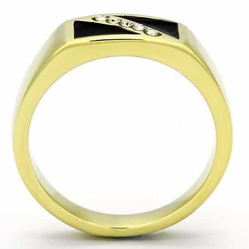 Stainless Steel Gold IP Black Enamel CZ Triangle Accent Mens Ring view 5