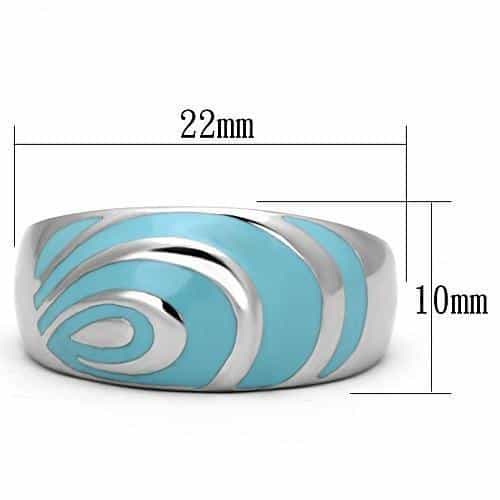 Stainless Steel Silver Blue Enamel Concentric Circle Dome Ring view 3