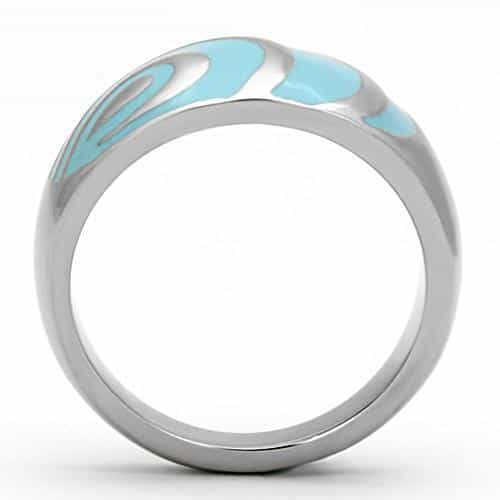 Stainless Steel Silver Blue Enamel Concentric Circle Dome Ring view 5
