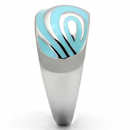 Stainless Steel Silver Blue Enamel Concentric Circle Dome Ring view 7