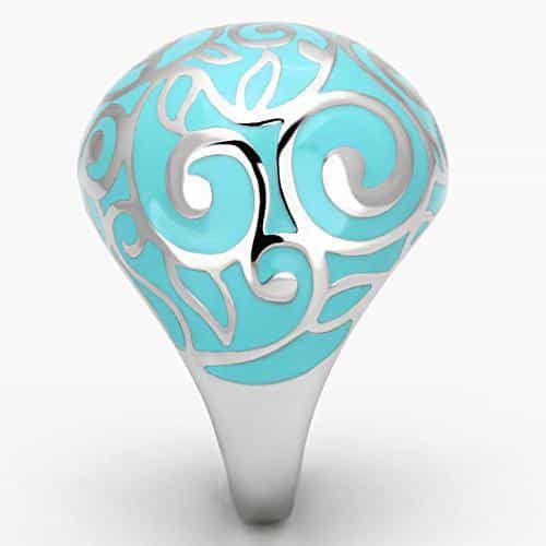Stainless Steel Silver Teal Enamel Scroll Filigree Dome Ring view 7