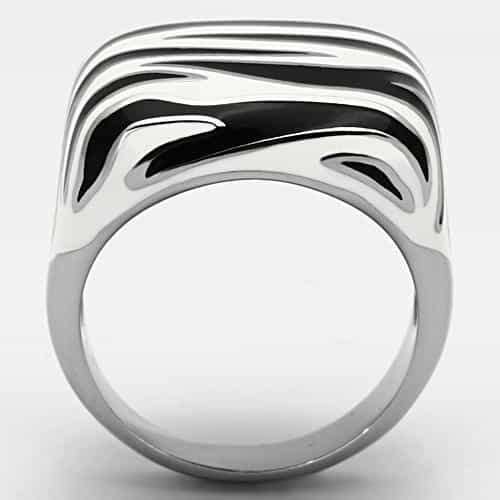 Stainless Steel Silver Black White Enamel Zebra Stripe Ring view 5