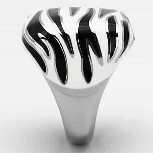 Stainless Steel Silver Black White Enamel Zebra Stripe Ring view 7