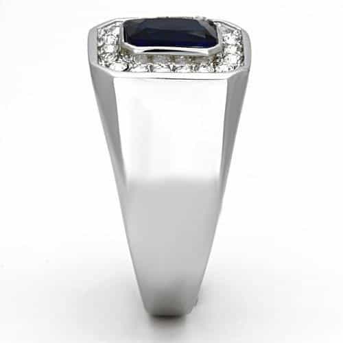 Stainless Steel Silver CZ Emerald Cut Sapphire Halo Octagon Ring view 7