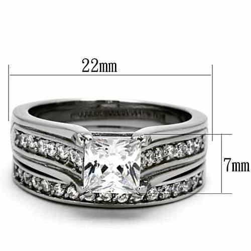 Stainless Steel Silver CZ Princess Split Shank Channel Ring view 3