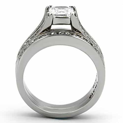 Stainless Steel Silver CZ Princess Split Shank Channel Ring view 5