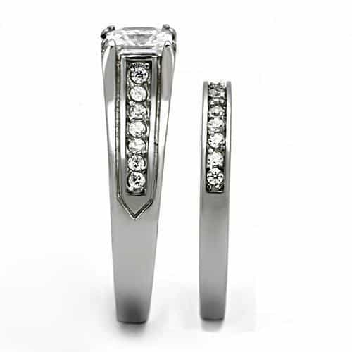 Stainless Steel Silver CZ Princess Split Shank Channel Ring view 7