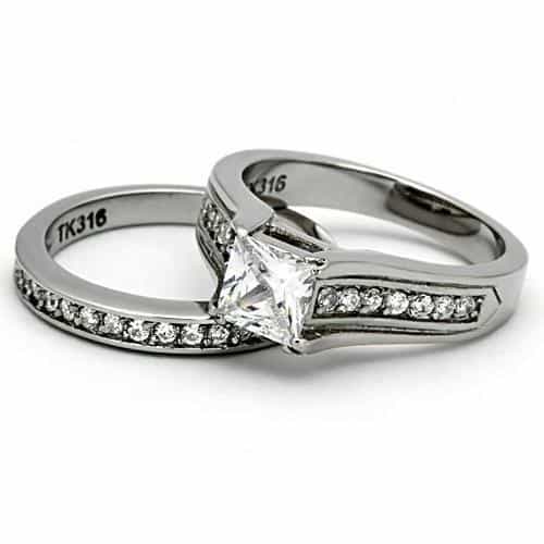 Stainless Steel Silver CZ Princess Split Shank Channel Ring view 9