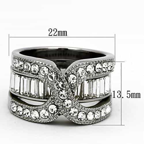 Stainless Steel Silver CZ Baguette Round Infinity Crossover Ring view 3