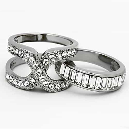 Stainless Steel Silver CZ Baguette Round Infinity Crossover Ring view 9