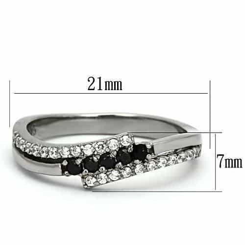 Stainless Steel Silver CZ Round Black CZ Accent Crossover Ring view 3
