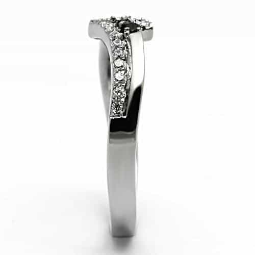 Stainless Steel Silver CZ Round Black CZ Accent Crossover Ring view 7