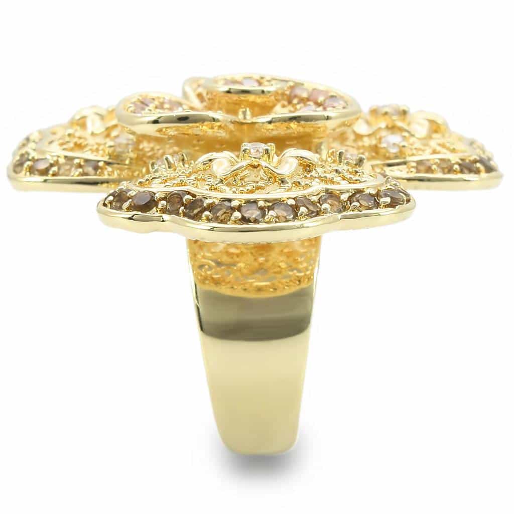 Brass Gold CZ Filigree Flower Ring view 9