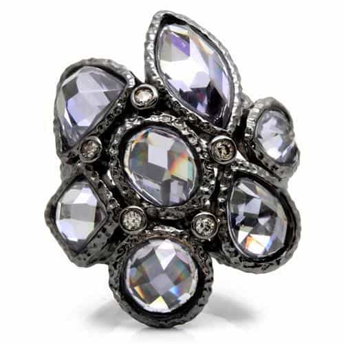 Brass Crystal Faceted Flower Ring view 5