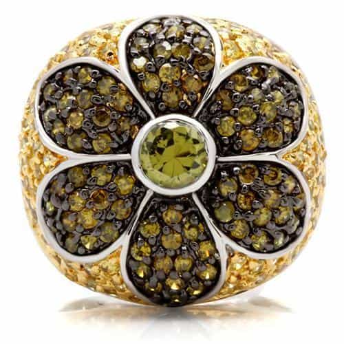 Brass Olive CZ Flower Cocktail Ring view 5