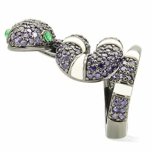 Brass Amethyst CZ Snake Ring view 13