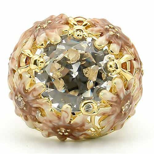 Brass CZ Floral Enamel Dome Ring view 5