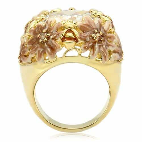 Brass CZ Floral Enamel Dome Ring view 7