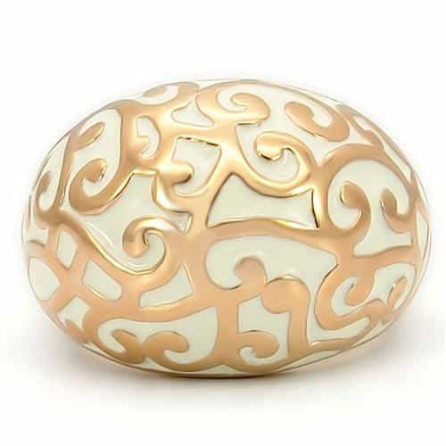 Brass Rose Gold White Enamel Filigree Dome Ring view 5