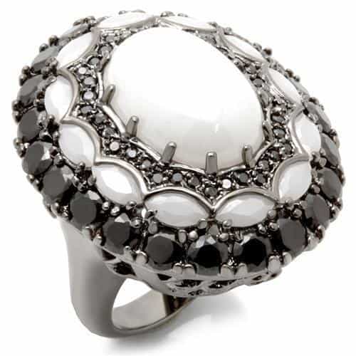 Brass White Opal Black CZ Halo Ring view 1