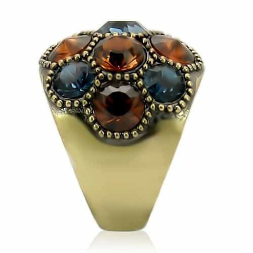 Brass Blue Amber Crystal Rivoli Cluster Ring view 9
