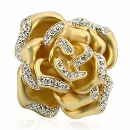 Brass Gold CZ Rose Bloom Ring view 5