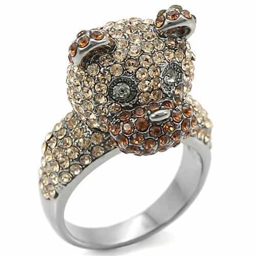 Brass Crystal Teddy Bear Ring view 1