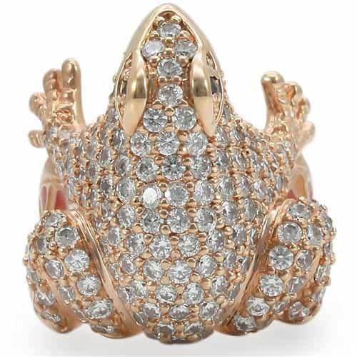 Brass Rose Gold Crystal Frog Ring view 5