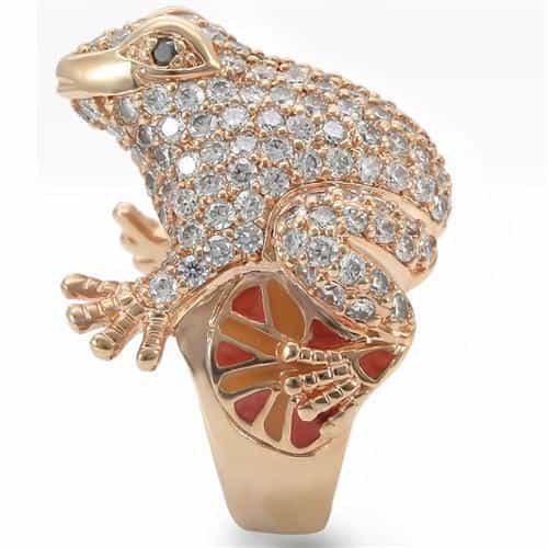 Brass Rose Gold Crystal Frog Ring view 11