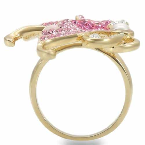 Brass Pink Crystal Butterfly Pearl Ring view 9