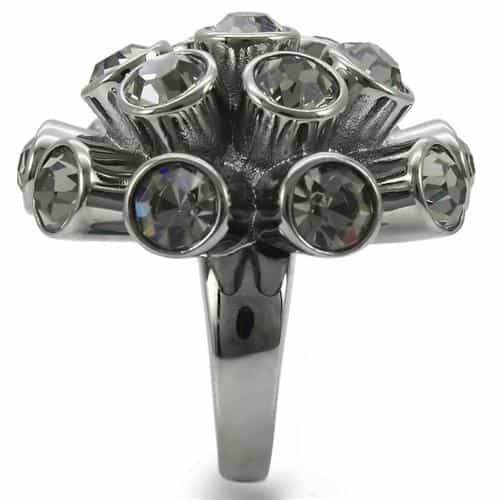 Brass Grey Crystal Flower Cluster Ring view 9