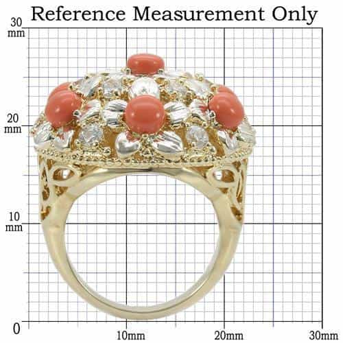 Brass Orange Coral Crystal Dome Cluster Ring view 3