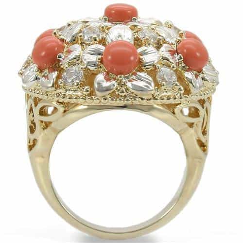 Brass Orange Coral Crystal Dome Cluster Ring view 7
