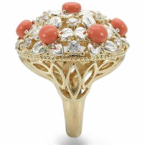 Brass Orange Coral Crystal Dome Cluster Ring view 9