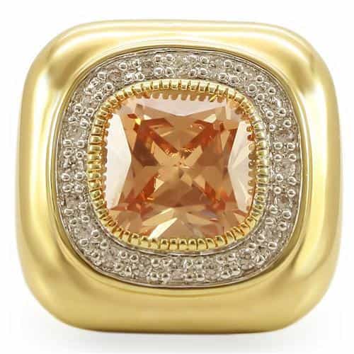 Brass Champagne CZ Cushion Halo Ring view 5