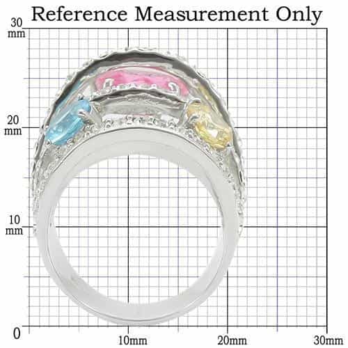 Brass Multi-Color CZ Triple Stone Wide Band Ring view 3