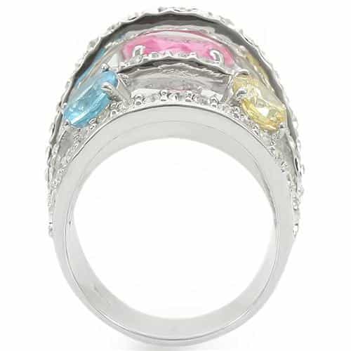 Brass Multi-Color CZ Triple Stone Wide Band Ring view 7