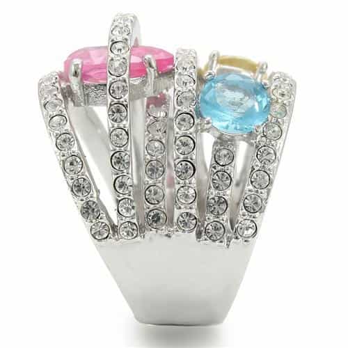 Brass Multi-Color CZ Triple Stone Wide Band Ring view 11