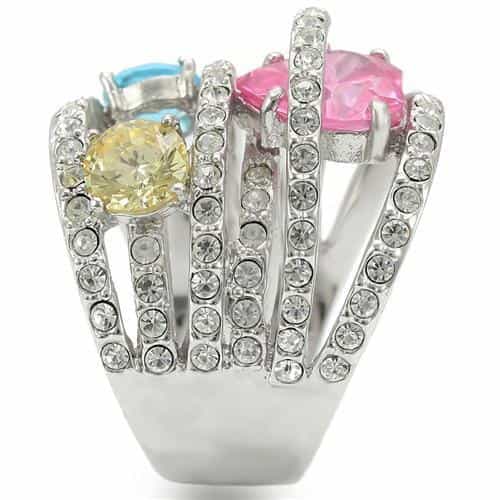 Brass Multi-Color CZ Triple Stone Wide Band Ring view 13