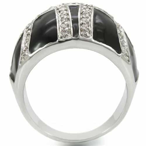 Brass Black Enamel CZ Woven Dome Ring view 7